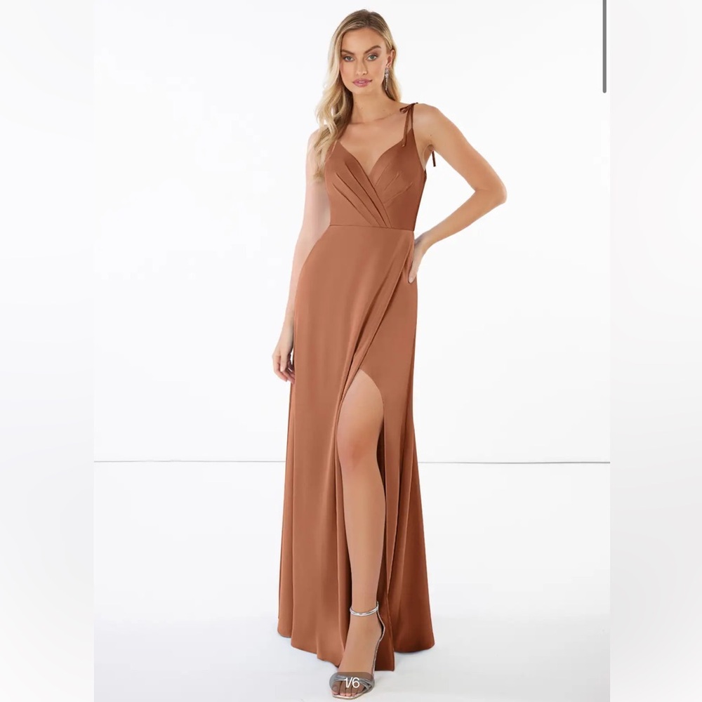Azazie Satin Stretch dress in the shade BRONZER